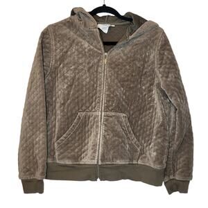 Hot Cotton Brown quilted velour full zip hooded jacket sz Medium